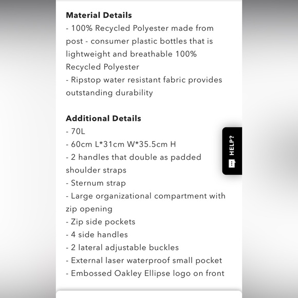 Oakley 70l road trip bag/backpack. NWT - Picture 9 of 9